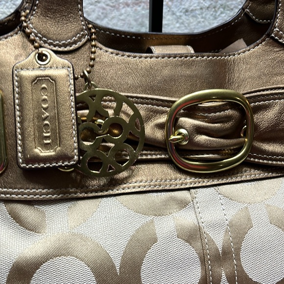 Coach Op Art Canvas Shoulder Bag 13880 Beige Gold Metallic In GUC. - Picture 6 of 14